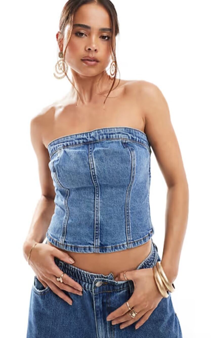 Abercrombie & Fitch NWT Strapless Denim Corset Top in Mid Wash Denim Size XS